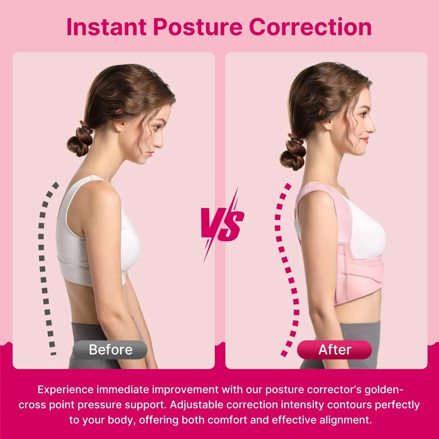 Fit Geno Posture Corrector for Women: Adjustable Lightweight Upper Back Brace for Neck Shoulder & Upper Back Pain Relief - Improve Posture Correct Hunchback Slouching Kyphosis Invisible Under Clothes (M/L Under Bust 32"-45")