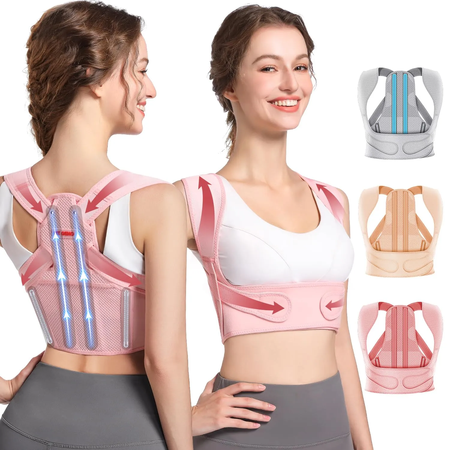 Fit Geno Posture Corrector for Women: Adjustable Lightweight Upper Back Brace for Neck Shoulder & Upper Back Pain Relief - Improve Posture Correct Hunchback Slouching Kyphosis Invisible Under Clothes (M/L Under Bust 32"-45")