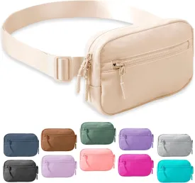 FORZAROCKET Essential Belt Bag w/Long Strap 70" & Front Zip Pocket  Crossbody Bag w/Extended Strap  Fanny Pack for Women Men  Two-Way Zipper Sling Bag  Travel & Plus Size Friendly, Beige