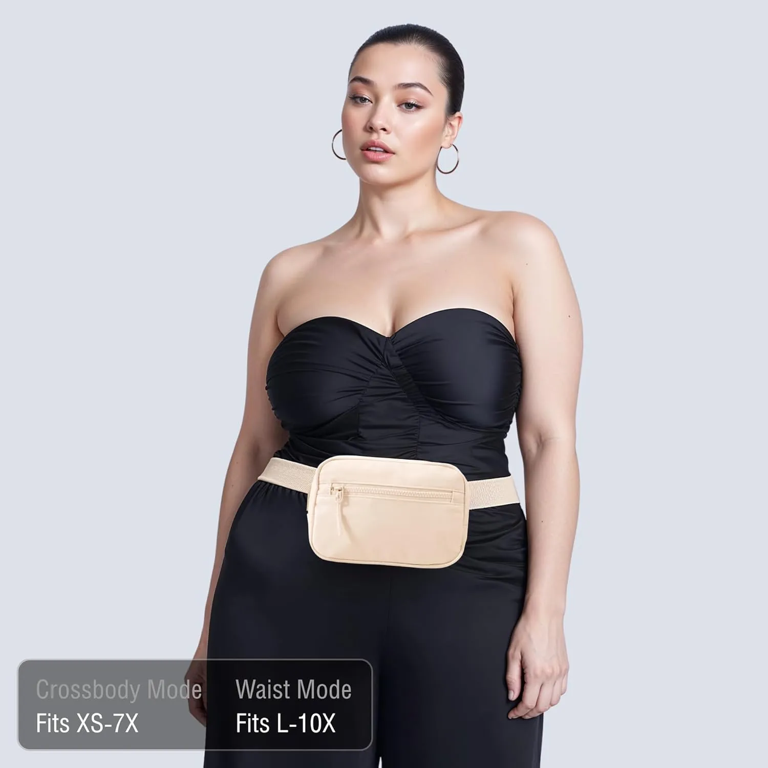 FORZAROCKET Essential Belt Bag w/Long Strap 70" & Front Zip Pocket  Crossbody Bag w/Extended Strap  Fanny Pack for Women Men  Two-Way Zipper Sling Bag  Travel & Plus Size Friendly, Beige
