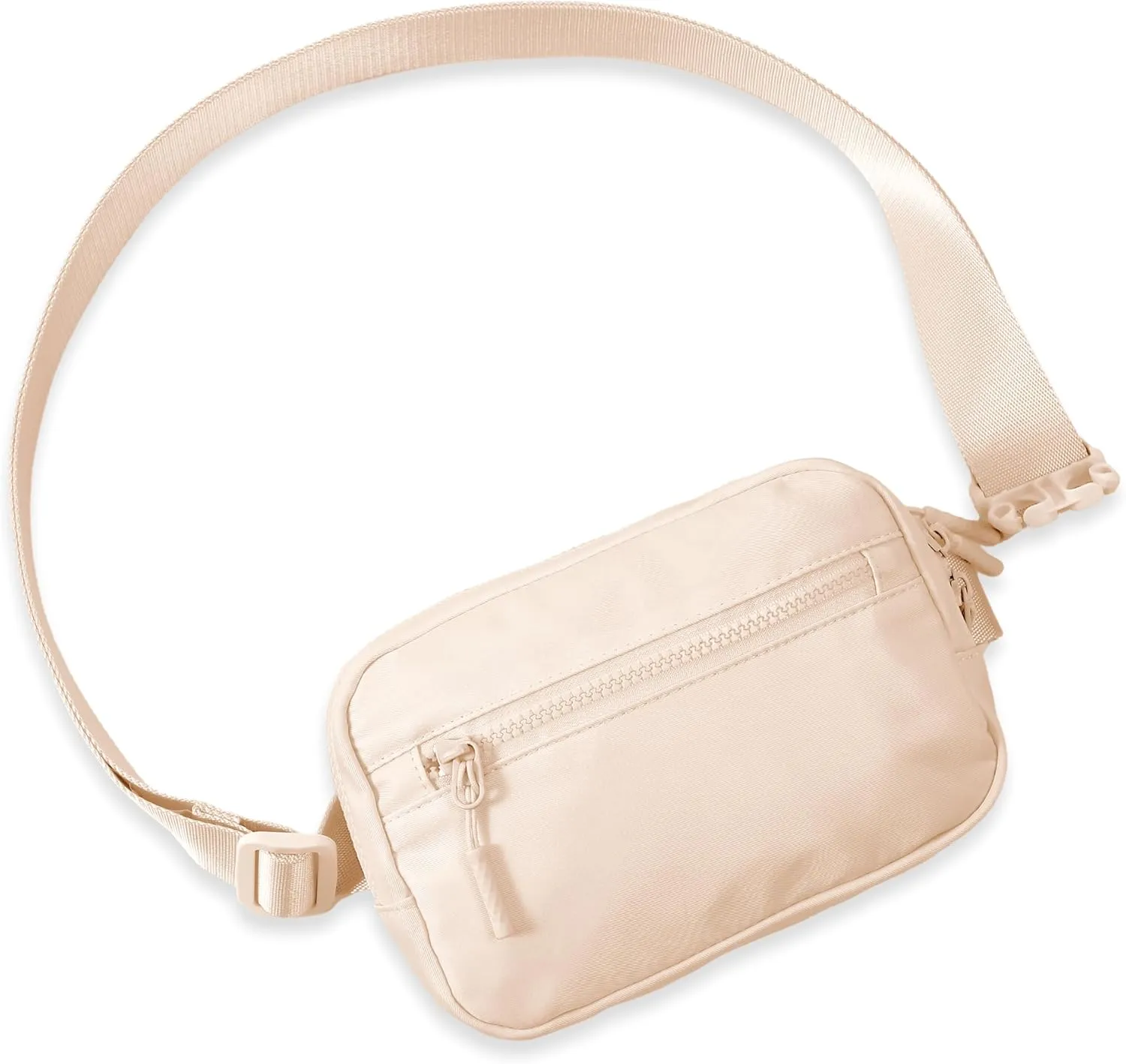 FORZAROCKET Essential Belt Bag w/Long Strap 70" & Front Zip Pocket  Crossbody Bag w/Extended Strap  Fanny Pack for Women Men  Two-Way Zipper Sling Bag  Travel & Plus Size Friendly, Beige