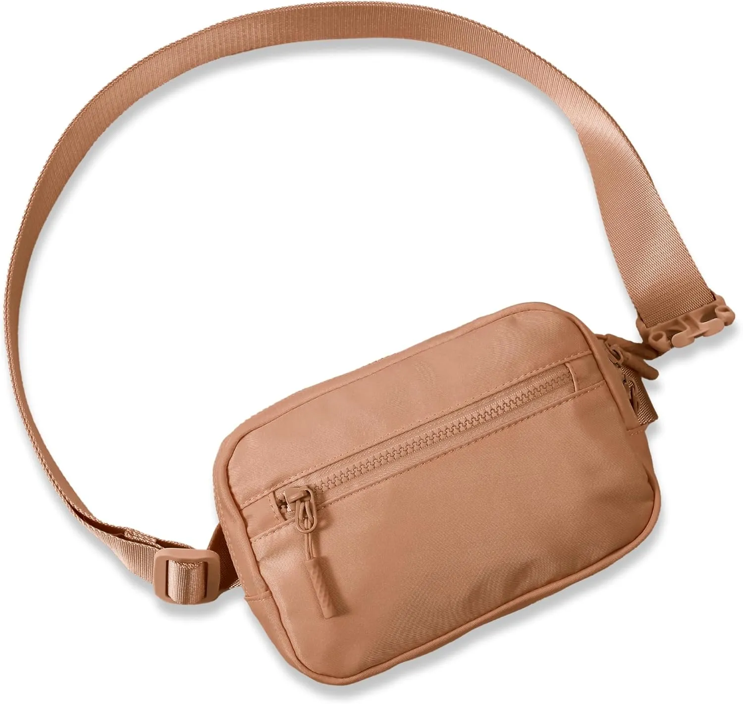 FORZAROCKET Essential Belt Bag w/Long Strap 70" & Front Zip Pocket  Crossbody Bag w/Extended Strap  Fanny Pack for Women Men  Two-Way Zipper Sling Bag  Travel & Plus Size Friendly, Caramel