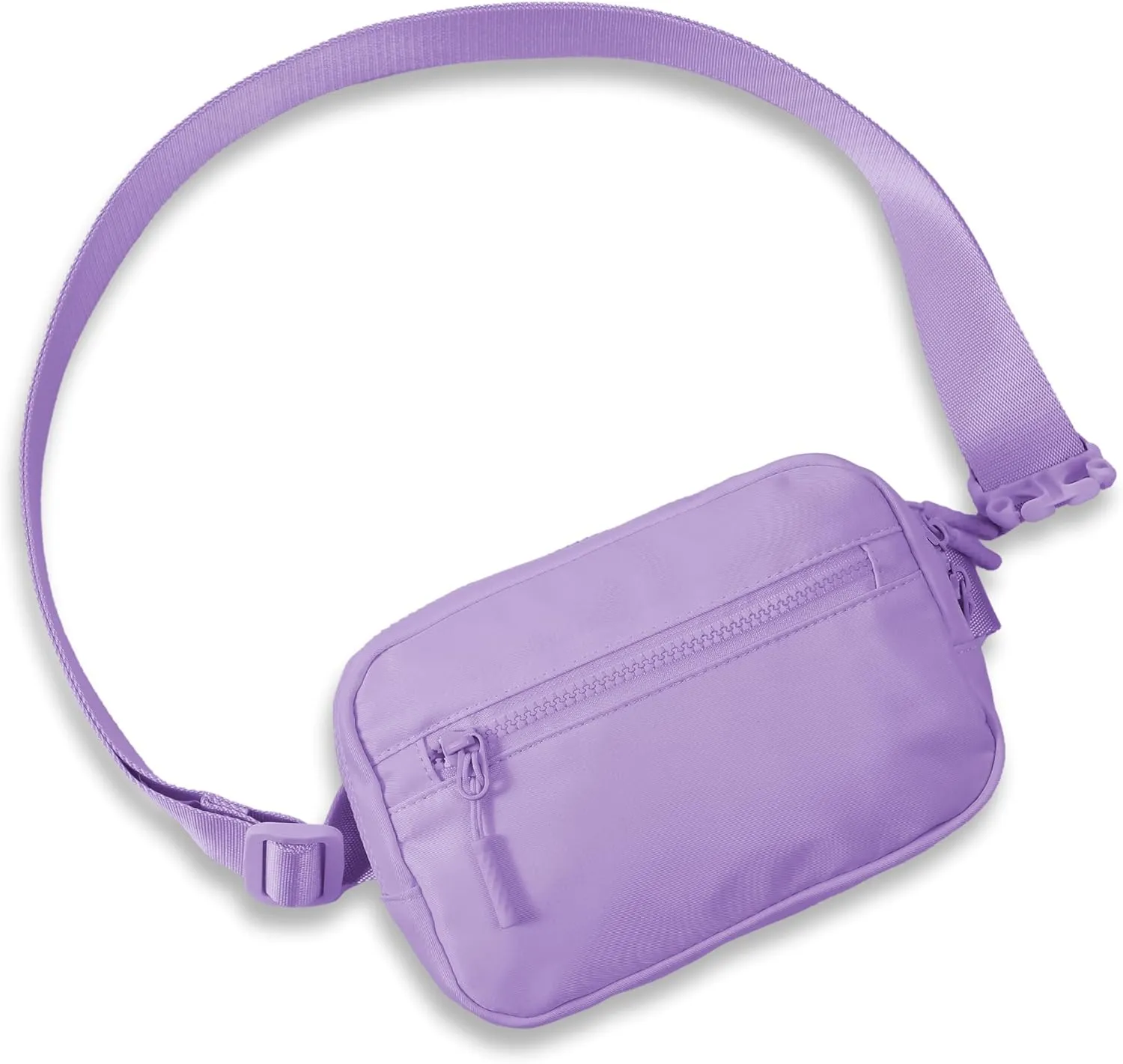 FORZAROCKET Essential Belt Bag w/Long Strap 70" & Front Zip Pocket  Crossbody Bag w/Extended Strap  Fanny Pack for Women Men  Two-Way Zipper Sling Bag  Travel & Plus Size Friendly, Cloud Purple