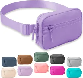 FORZAROCKET Essential Belt Bag w/Long Strap 70" & Front Zip Pocket  Crossbody Bag w/Extended Strap  Fanny Pack for Women Men  Two-Way Zipper Sling Bag  Travel & Plus Size Friendly, Cloud Purple