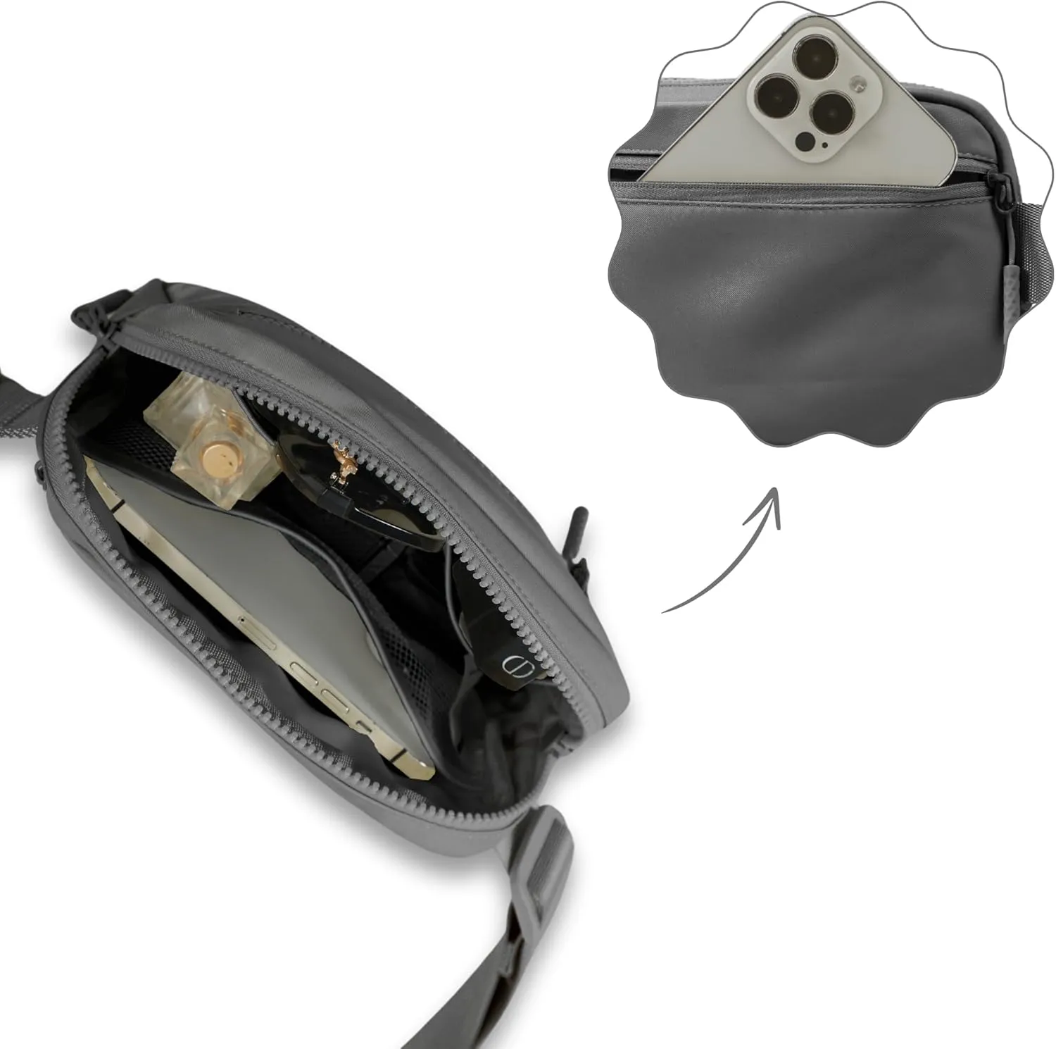 FORZAROCKET Essential Belt Bag w/Long Strap 70" & Front Zip Pocket  Crossbody Bag w/Extended Strap  Fanny Pack for Women Men  Two-Way Zipper Sling Bag  Travel & Plus Size Friendly, Dark Grey