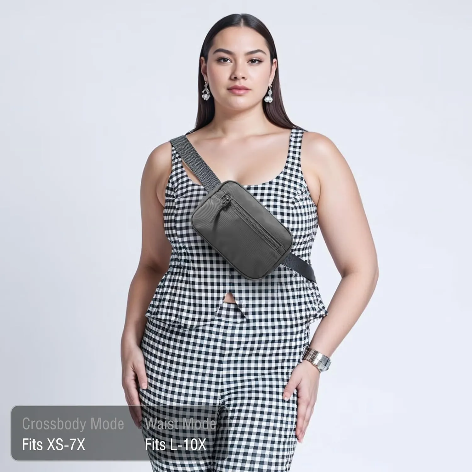FORZAROCKET Essential Belt Bag w/Long Strap 70" & Front Zip Pocket  Crossbody Bag w/Extended Strap  Fanny Pack for Women Men  Two-Way Zipper Sling Bag  Travel & Plus Size Friendly, Dark Grey