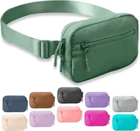 FORZAROCKET Essential Belt Bag w/Long Strap 70" & Front Zip Pocket  Crossbody Bag w/Extended Strap  Fanny Pack for Women Men  Two-Way Zipper Sling Bag  Travel & Plus Size Friendly, Green