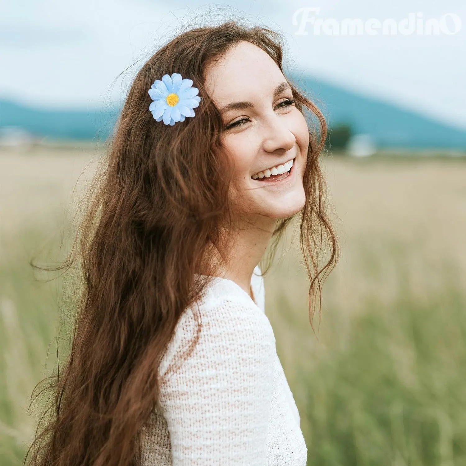 Framendino, 12 Pack Blue Daisy Clip Flower Clips Small Sunflower Hairpins Bridal Accessories for Women Girls Beach Wedding Decor