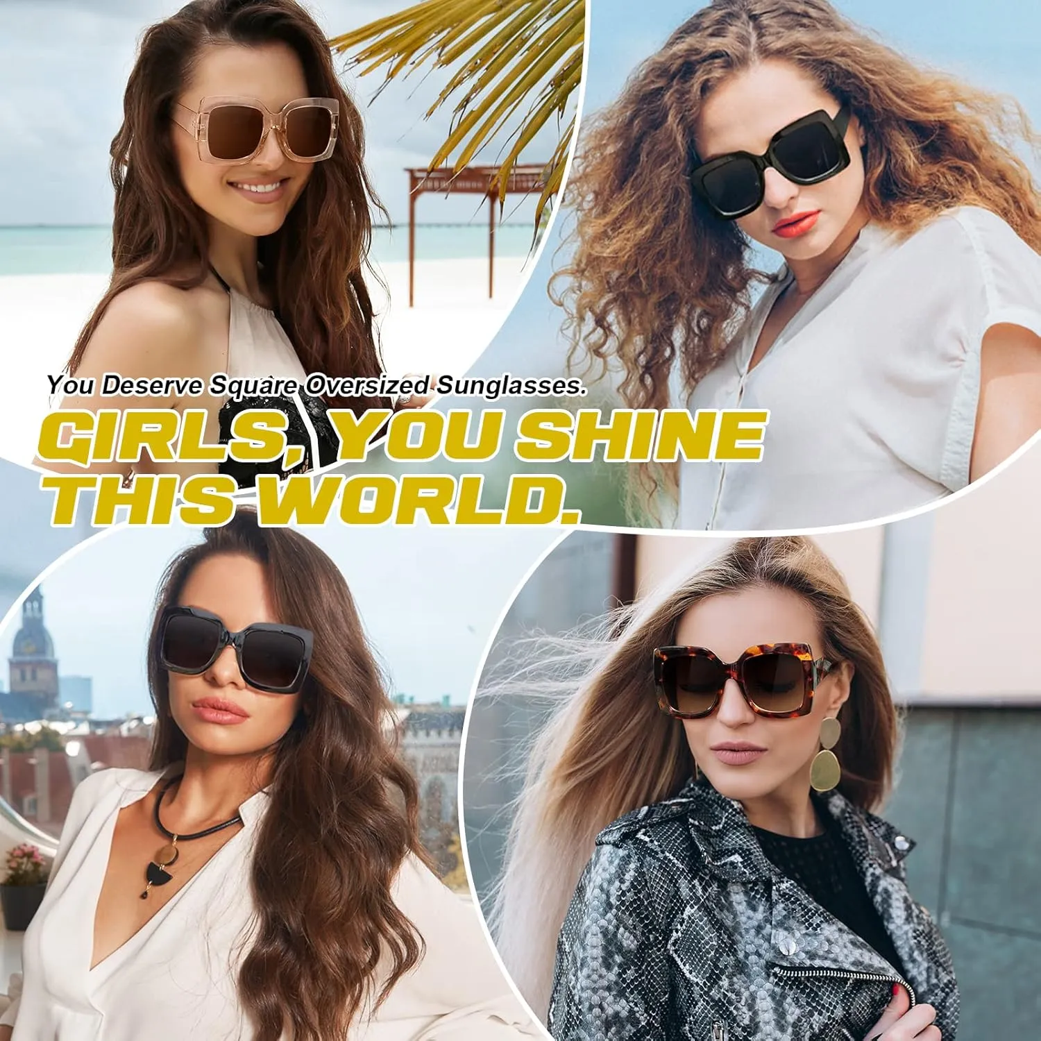 GQUEEN Oversized Square Frame Sunglasses Womens Retro Vintage Trendy Shades,S904