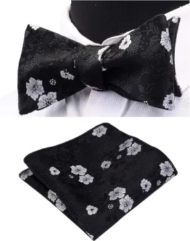 GUSLESON Mens Floral Bowtie Self Tie Bow Tie & Pocket Square Set