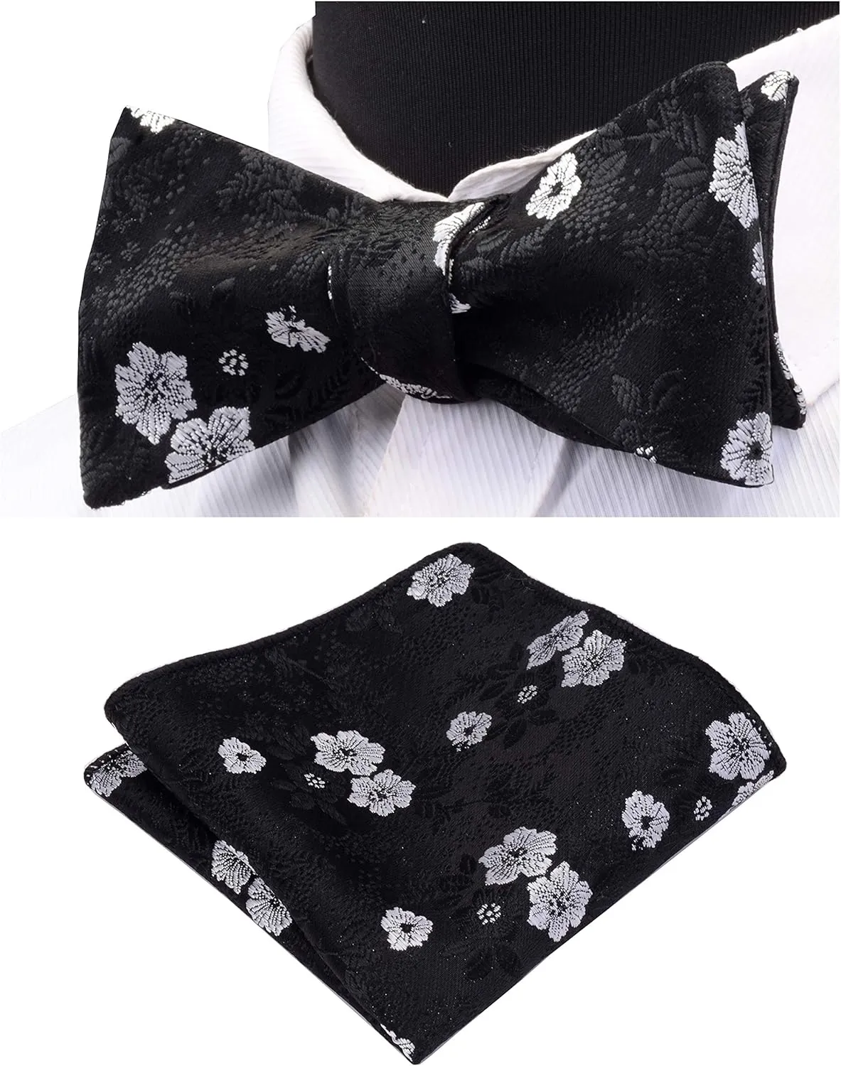 GUSLESON Mens Floral Bowtie Self Tie Bow Tie & Pocket Square Set