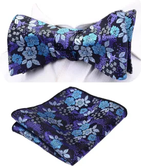 GUSLESON Mens Floral Bowtie Self Tie Bow Tie & Pocket Square Set