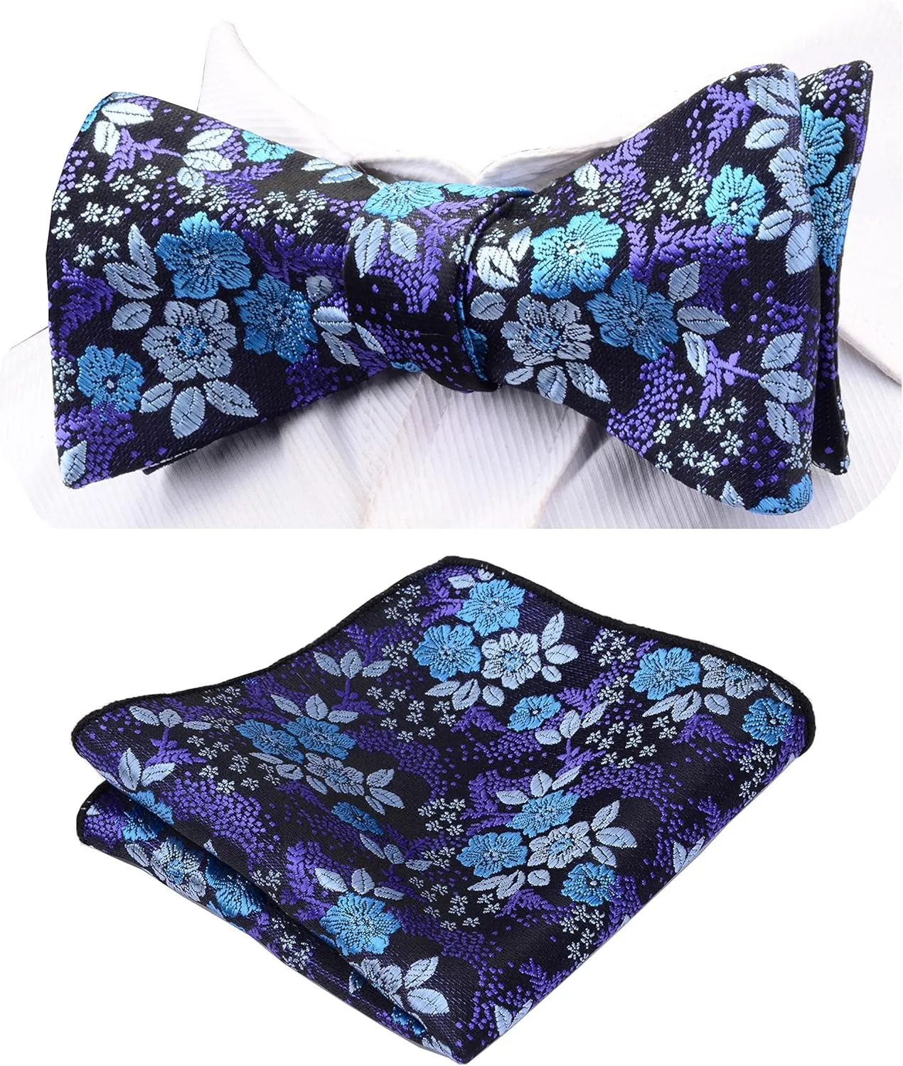 GUSLESON Mens Floral Bowtie Self Tie Bow Tie & Pocket Square Set