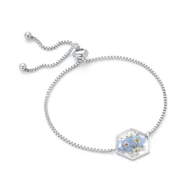 Handmade Bracelets | Pressed Flower Bracelet For Women Trendy | KBFORU Forget Me Not Bracelet | Dainty Personalized Bracelet | Adjustable(Silver) leaf