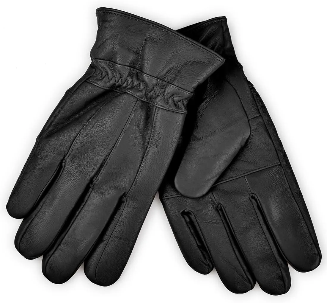 Harssidanzar Men's Leather Gloves Sheepskin Touchscreen Texting Warmth Fur Lined Winter Driving Leather Gloves SM043US
