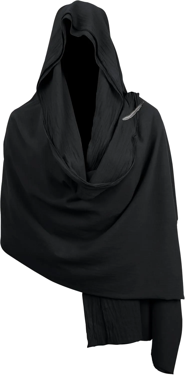 HOMELEX Medieval Black Padme Cape Shawl Post Apocalyptic Cloak Black Hooded Cowl