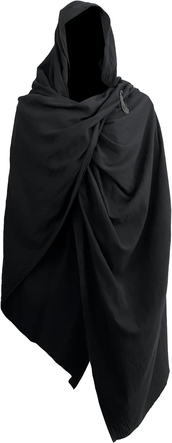 HOMELEX Medieval Black Padme Cape Shawl Post Apocalyptic Cloak Black Hooded Cowl