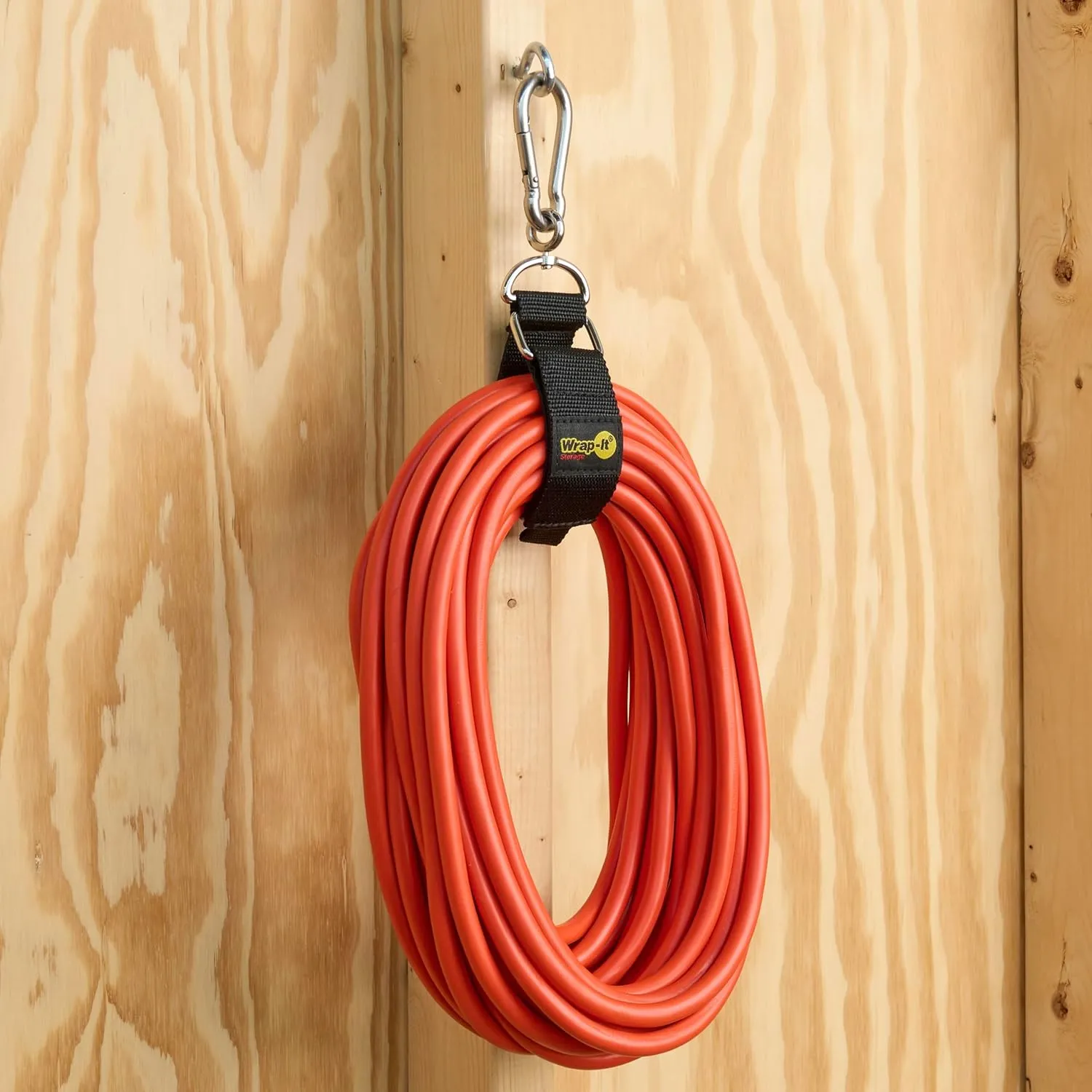 Hook 'n Hang Wrap-It Storage Straps - 12" (2-Pack) Black - Carabiner Straps to Use as Extension Cord Holder Heavy Duty Straps with Hooks for Cord Storage or Garden Hose Strap, A102-HNH-12BL