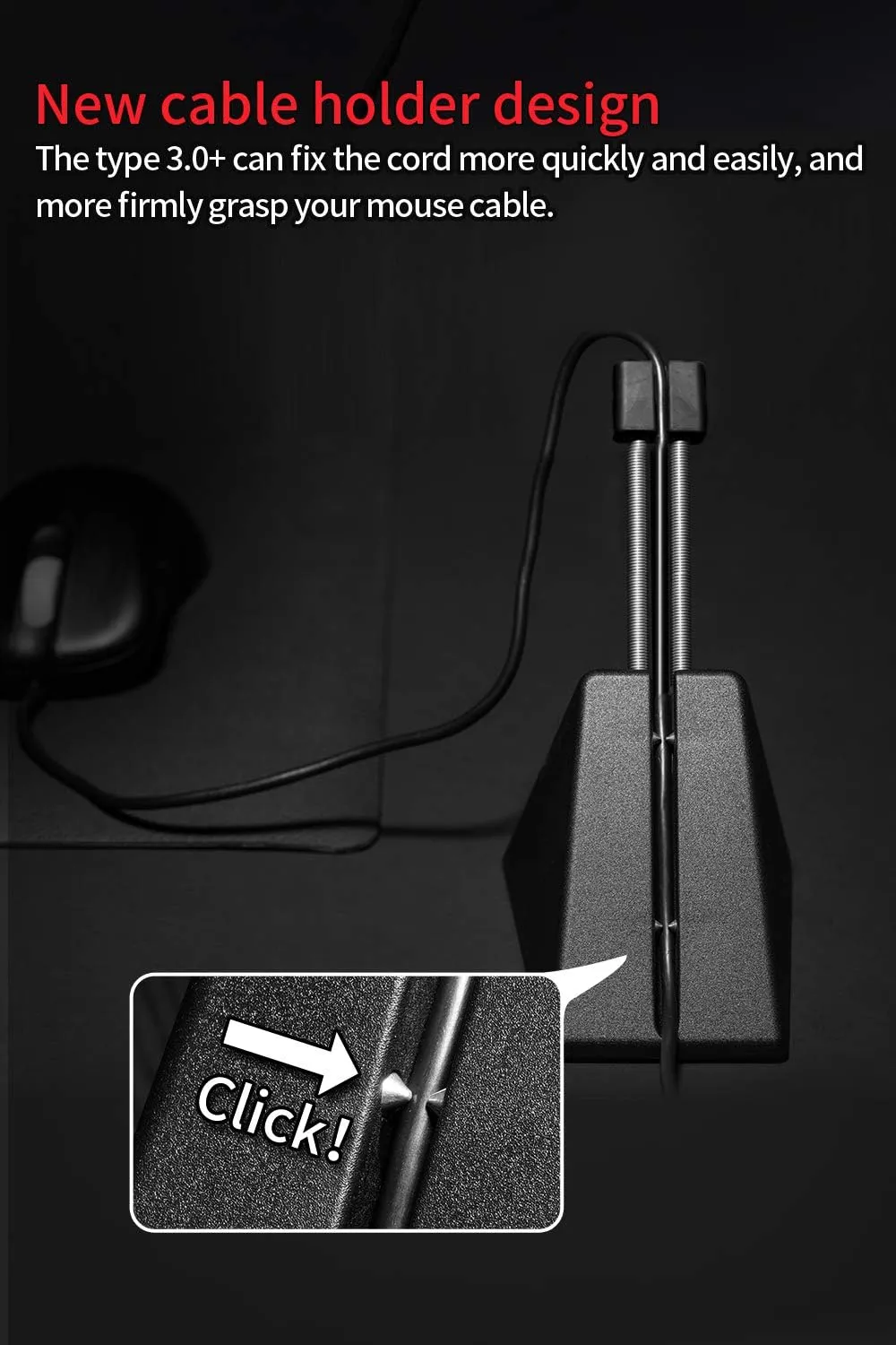 Hotline Games Mouse Bungee 3.0  Mouse Cord Clip Cord Management System Fixer Holder for Esports FPS Game (3.0  Black)