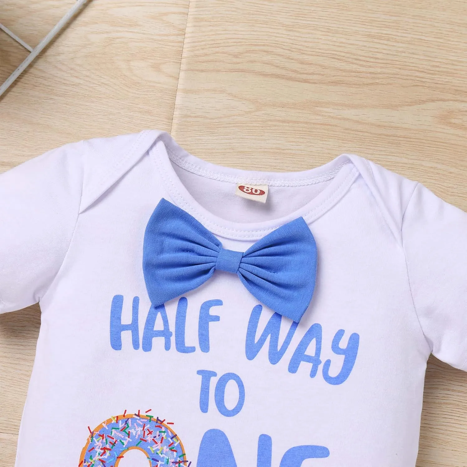 IBTOM CASTLE Baby Boy 1/2 Birthday Outfit Bowtie Romper Suspenders Shorts Crown Half Way to One Cake Smash Photo Shoot Outfit
