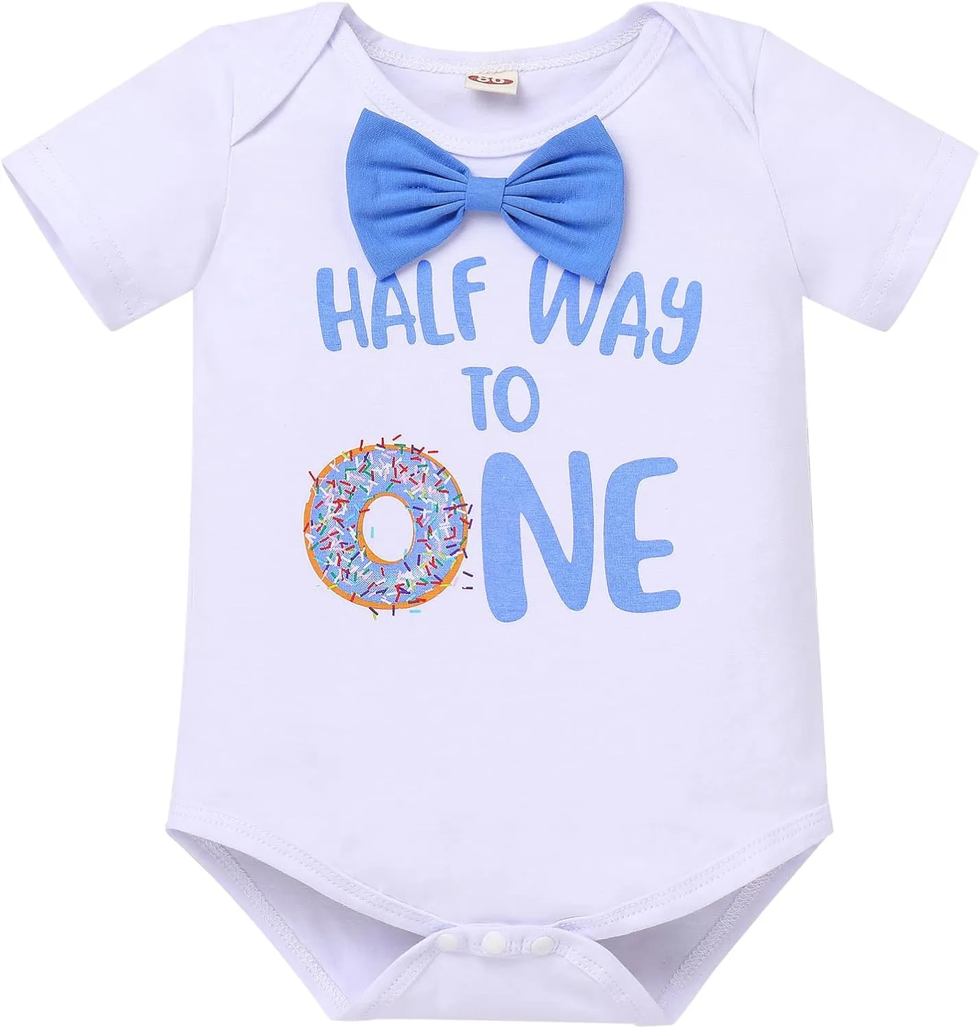 IBTOM CASTLE Baby Boy 1/2 Birthday Outfit Bowtie Romper Suspenders Shorts Crown Half Way to One Cake Smash Photo Shoot Outfit