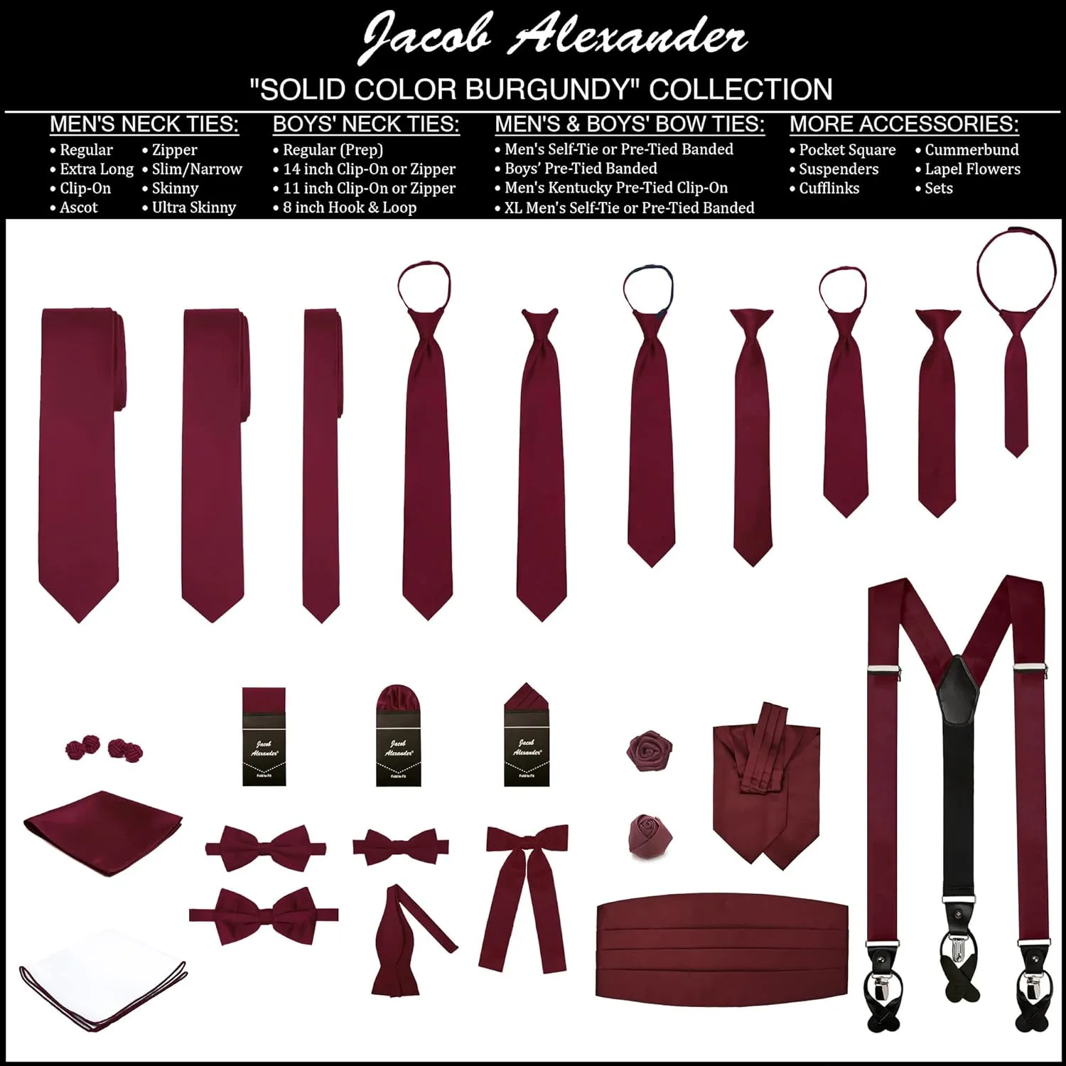 Jacob Alexander Boy's Kids Pretied Banded Adjustable Solid Color Bowtie