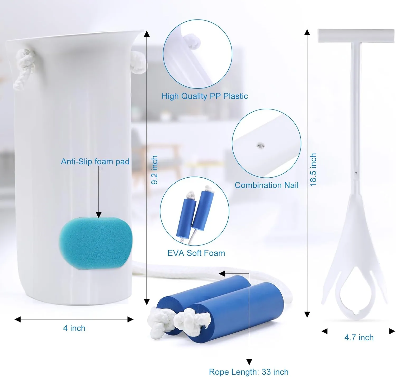 Jellas Sock Aid Kit, Flexible Sock Aid Device with Long Rope - Sock Puller aid Easy on and Off Device for Putting On and Removing Socks or Stockings, Sock Helper for Independence and Comfort (White)