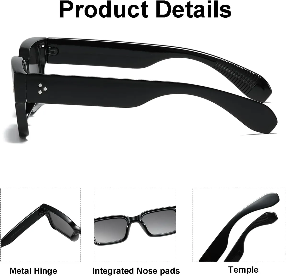 JOVAKIT Black Square Sunglasses for Women Men Simple Trendy Rectangle Thick Frame Style Sun Glasses UV400 Protection