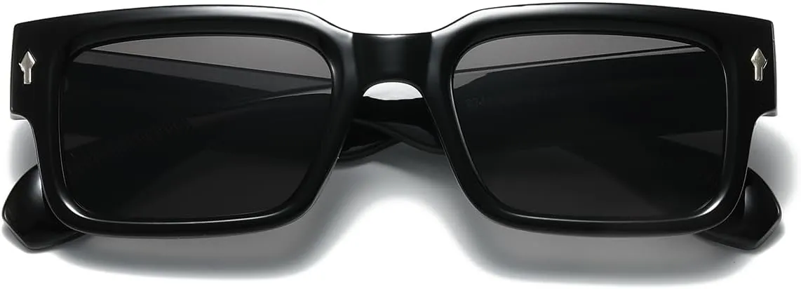 JOVAKIT Black Square Sunglasses for Women Men Simple Trendy Rectangle Thick Frame Style Sun Glasses UV400 Protection