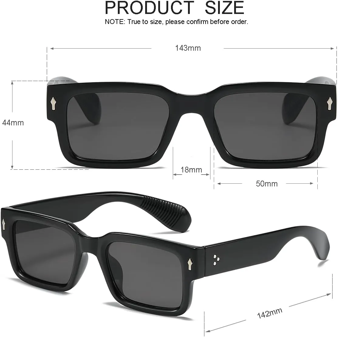 JOVAKIT Black Square Sunglasses for Women Men Simple Trendy Rectangle Thick Frame Style Sun Glasses UV400 Protection