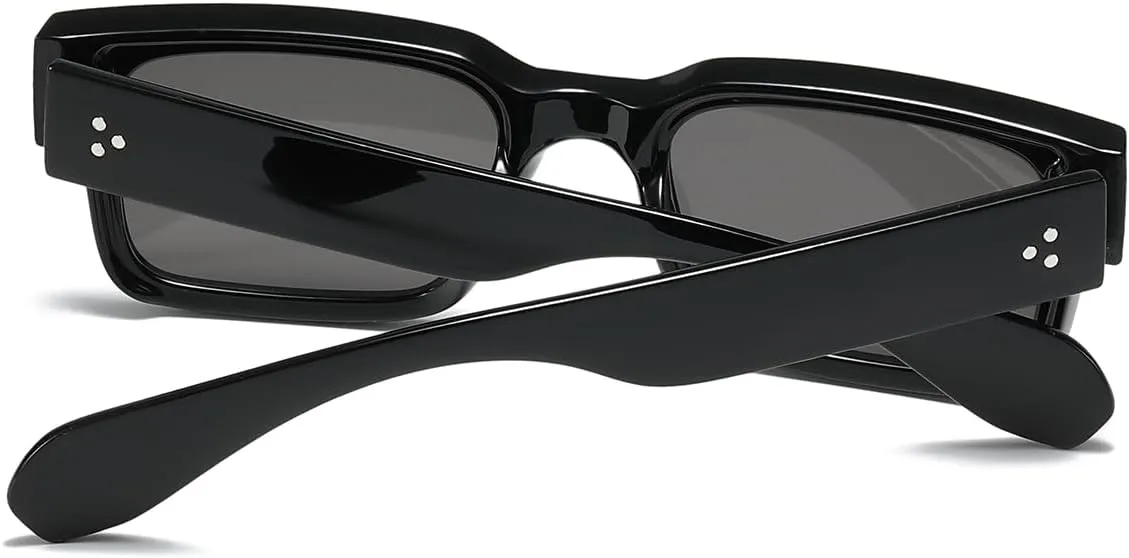 JOVAKIT Black Square Sunglasses for Women Men Simple Trendy Rectangle Thick Frame Style Sun Glasses UV400 Protection