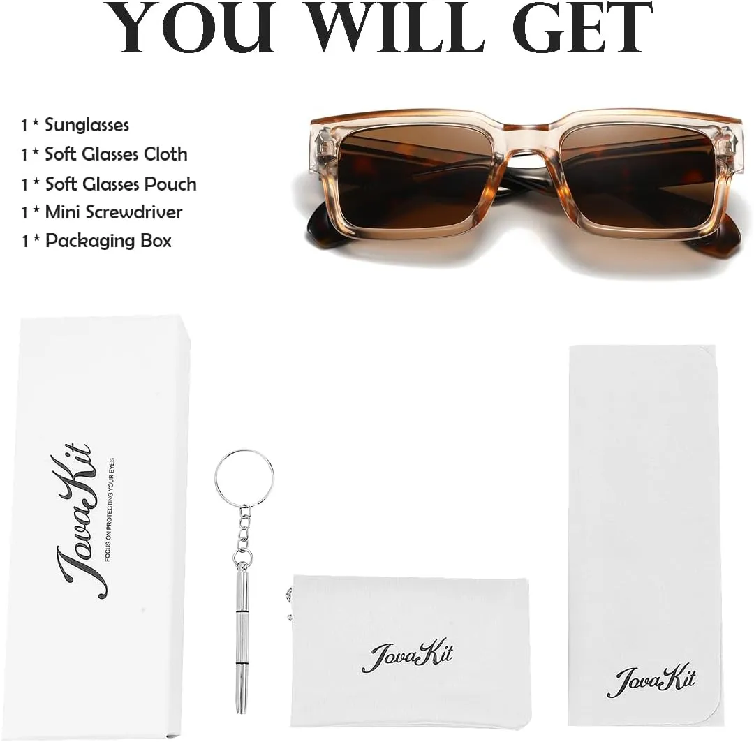 JOVAKIT Black Square Sunglasses for Women Men Simple Trendy Rectangle Thick Frame Style Sun Glasses UV400 Protection