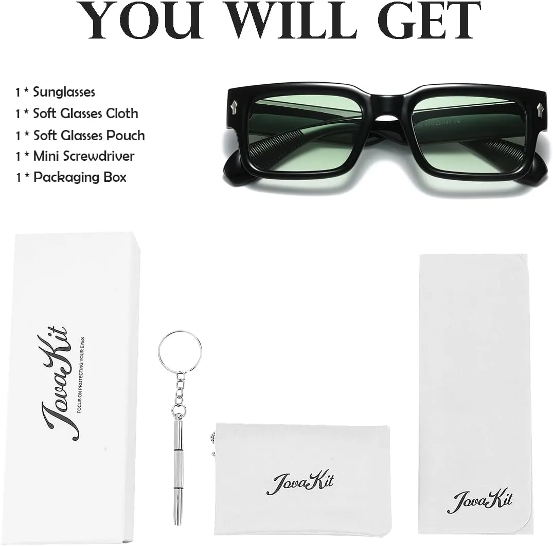JOVAKIT Black Square Sunglasses for Women Men Simple Trendy Rectangle Thick Frame Style Sun Glasses UV400 Protection