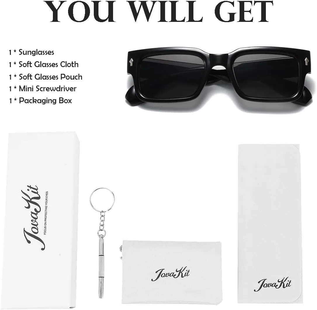 JOVAKIT Black Square Sunglasses for Women Men Simple Trendy Rectangle Thick Frame Style Sun Glasses UV400 Protection