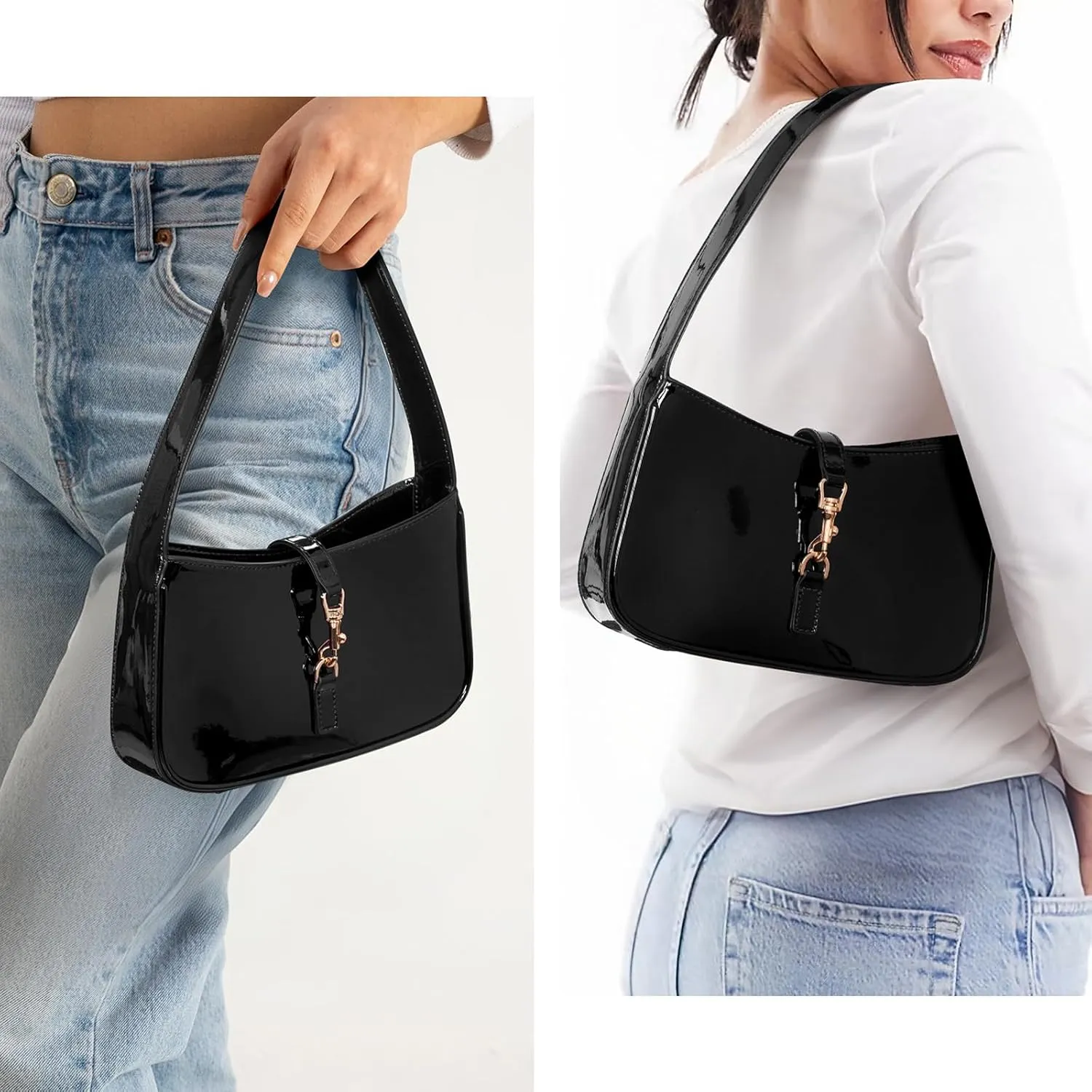 JQWSVE Purses for Women Shoulder Bag Y2k Red Purse Small Black Clutch Purse Faux Leather Hobo Handbag Cute Mini Tote Purse