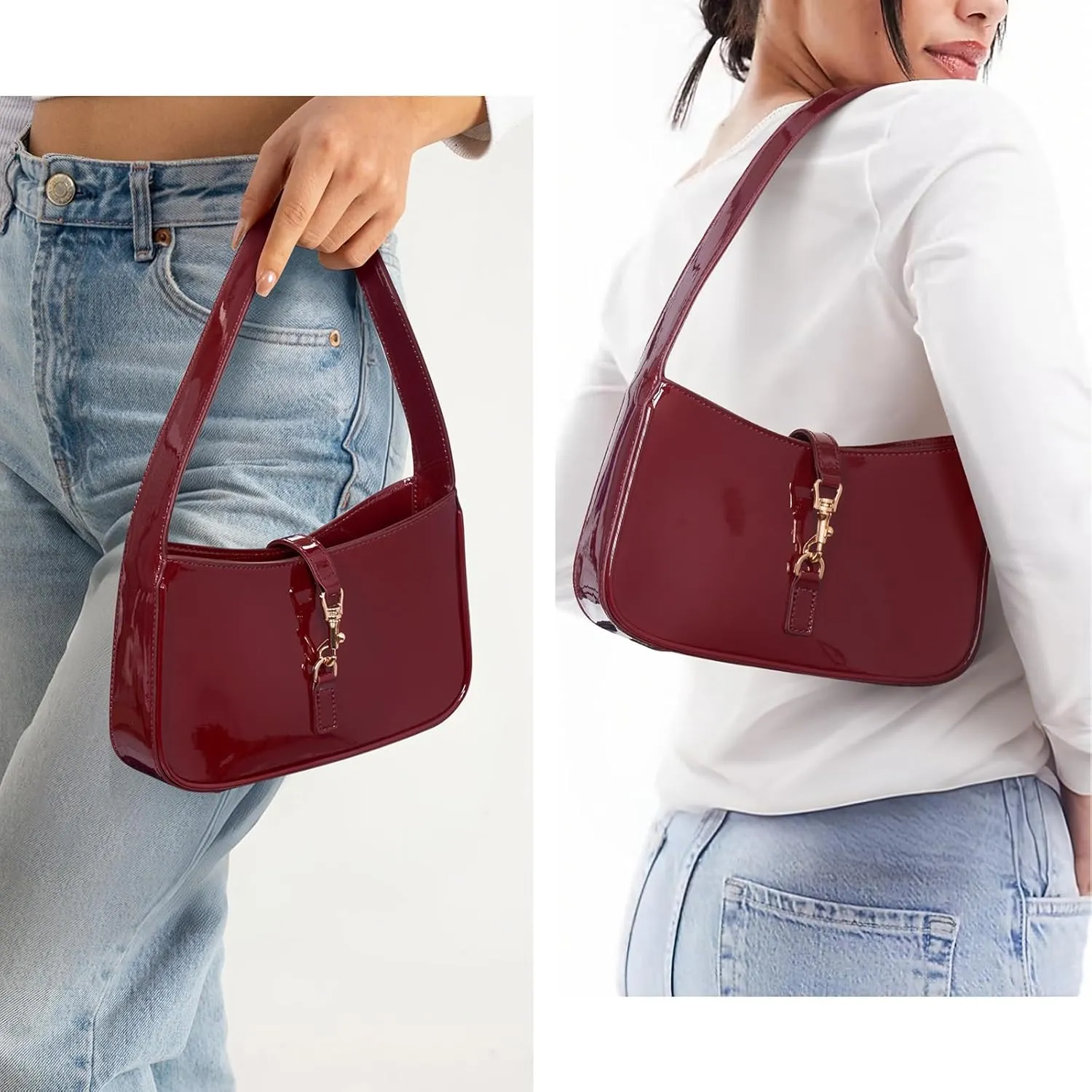 JQWSVE Purses for Women Shoulder Bag Y2k Red Purse Small Black Clutch Purse Faux Leather Hobo Handbag Cute Mini Tote Purse