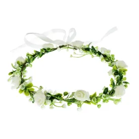 June Bloomy Wedding Hydrangea Flower Headband Spring Flower Crown Wreath Boho Garland Halo(Leaf White)