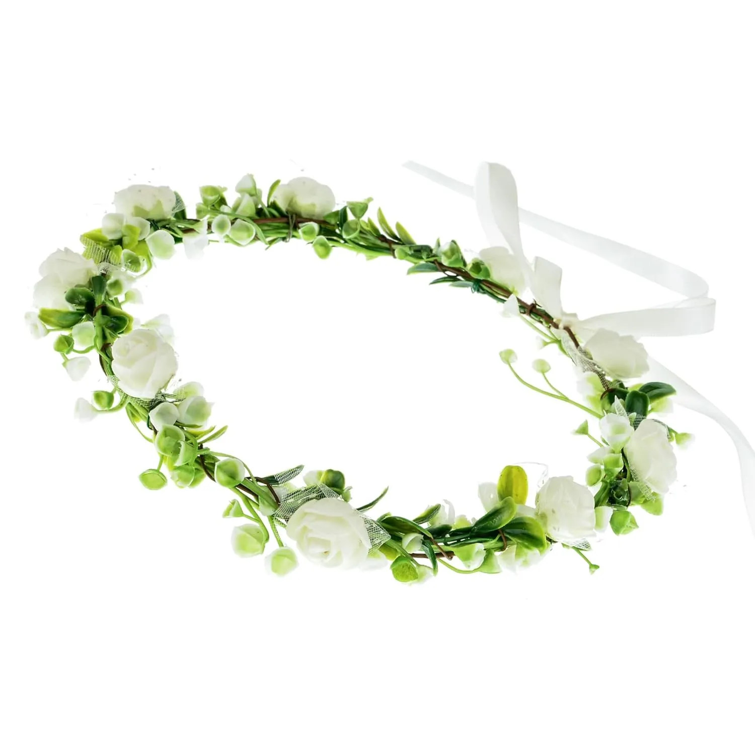 June Bloomy Wedding Hydrangea Flower Headband Spring Flower Crown Wreath Boho Garland Halo(Leaf White)