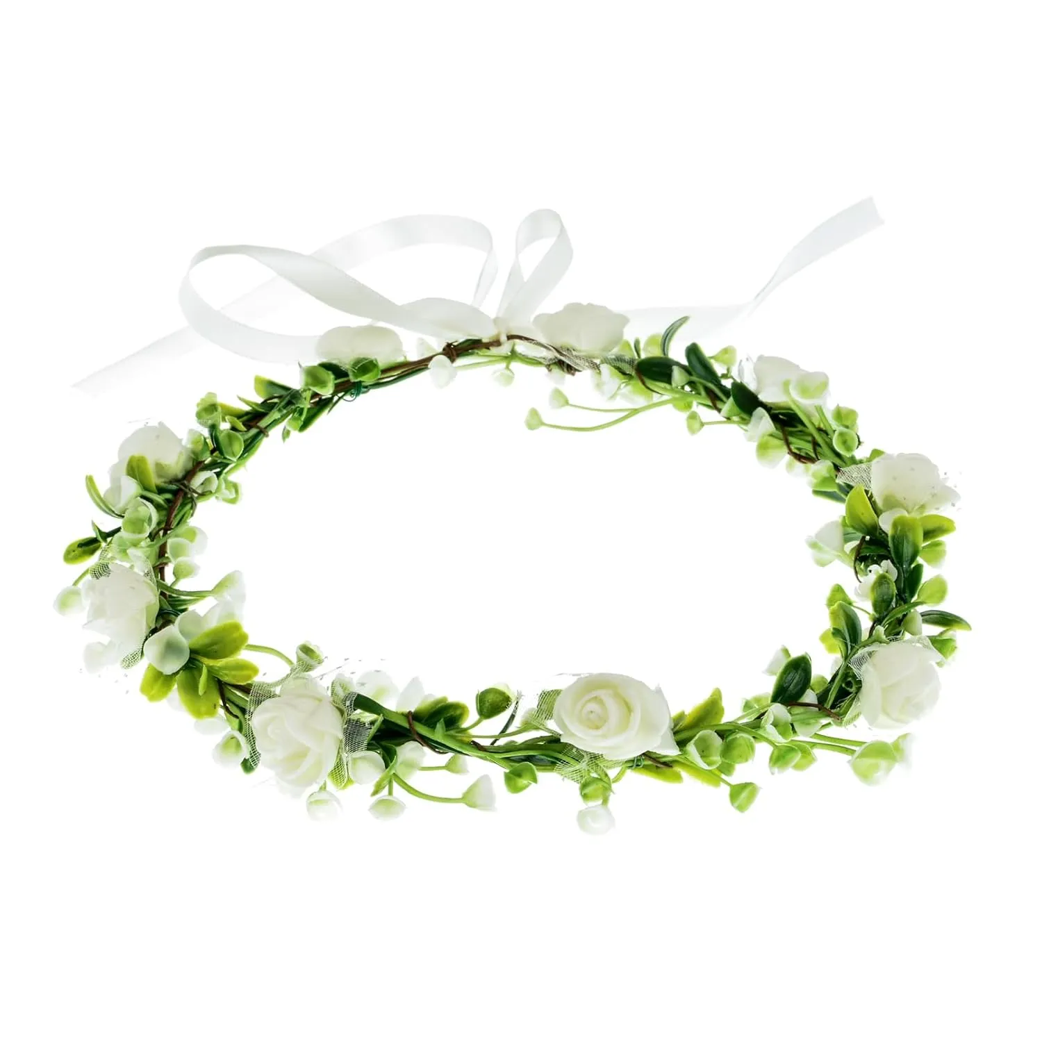 June Bloomy Wedding Hydrangea Flower Headband Spring Flower Crown Wreath Boho Garland Halo(Leaf White)