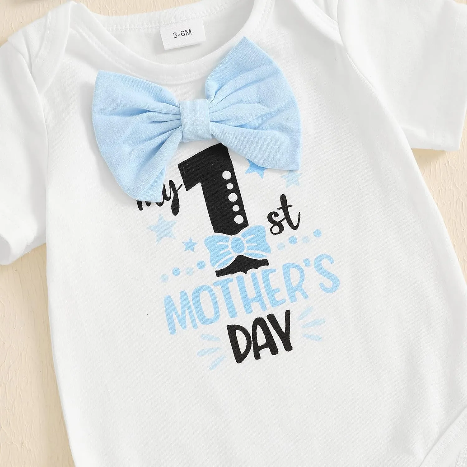Karuedoo My 1st Mother's Day Baby Boy Outfit Short Sleeve Bowtie Romper I Love Mom Suspender Pants Hat 3 Piece Clothes Set