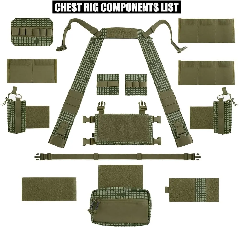 KRYDEX Micro Chest Rig with 5.56/7.62 Magazine Holder,Wing Pouches,Dangler Pouch,Fat Strap Shoulder Harness Set