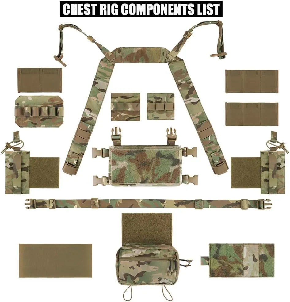 KRYDEX Micro Chest Rig with 5.56/7.62 Magazine Holder,Wing Pouches,Dangler Pouch,Fat Strap Shoulder Harness Set