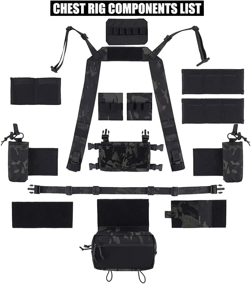 KRYDEX Micro Chest Rig with 5.56/7.62 Magazine Holder,Wing Pouches,Dangler Pouch,Fat Strap Shoulder Harness Set