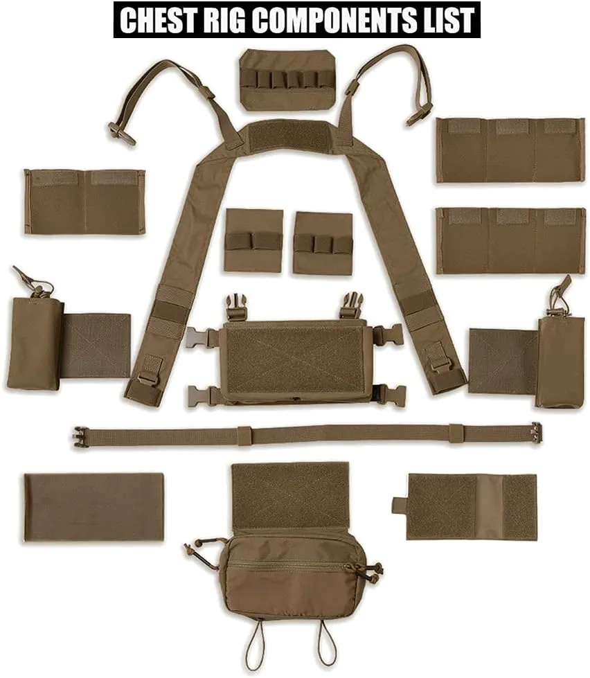 KRYDEX Micro Chest Rig with 5.56/7.62 Magazine Holder,Wing Pouches,Dangler Pouch,Fat Strap Shoulder Harness Set