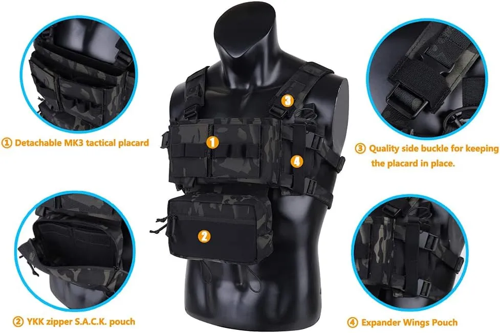 KRYDEX Micro Chest Rig with 5.56/7.62 Magazine Holder,Wing Pouches,Dangler Pouch,Fat Strap Shoulder Harness Set