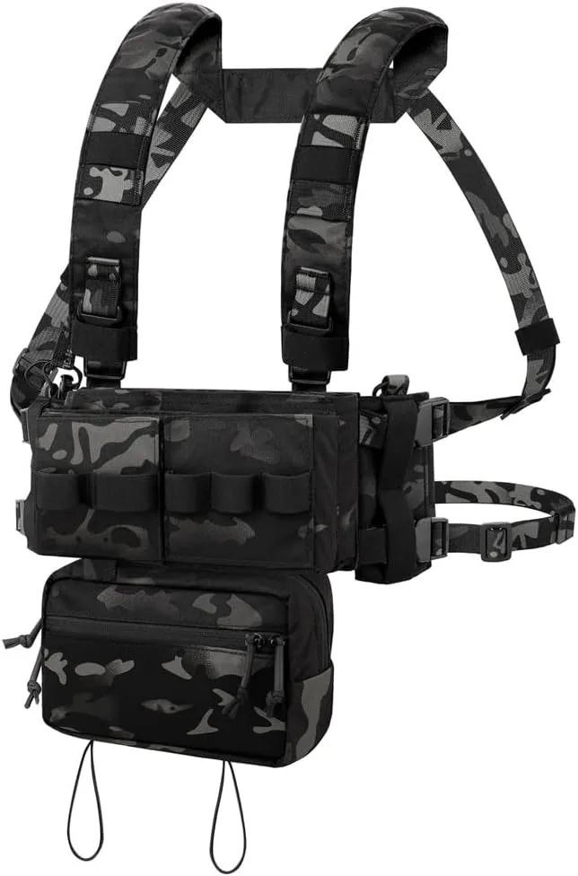 KRYDEX Micro Chest Rig with 5.56/7.62 Magazine Holder,Wing Pouches,Dangler Pouch,Fat Strap Shoulder Harness Set
