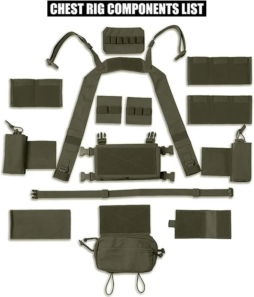 KRYDEX Micro Chest Rig with 5.56/7.62 Magazine Holder,Wing Pouches,Dangler Pouch,Fat Strap Shoulder Harness Set