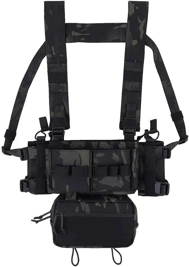 KRYDEX Micro Chest Rig with 5.56/7.62 Magazine Holder,Wing Pouches,Dangler Pouch,Fat Strap Shoulder Harness Set
