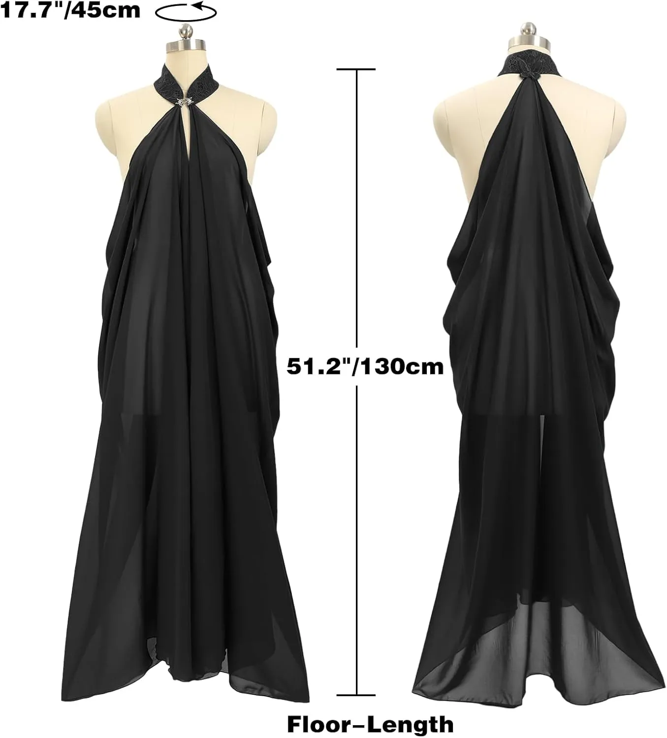 KUOIN Women's Chiffon Sheer Cape Gothic Tulle Cloak Halloween Wedding Bridal Collared Shawls Full-Length 130CM