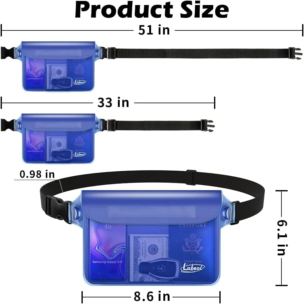 Labeol Waterproof Fanny Pack, 2 PCS Waterproof Pouch with Waist Strap, Fanny Pack to Keep Phone and Valuables Dry for Swimming Kayaking Boating Snorkeling